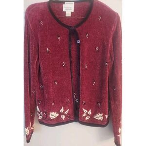 Christopher And Banks Womens Hand‎ Embroidered Button Up Sweater M